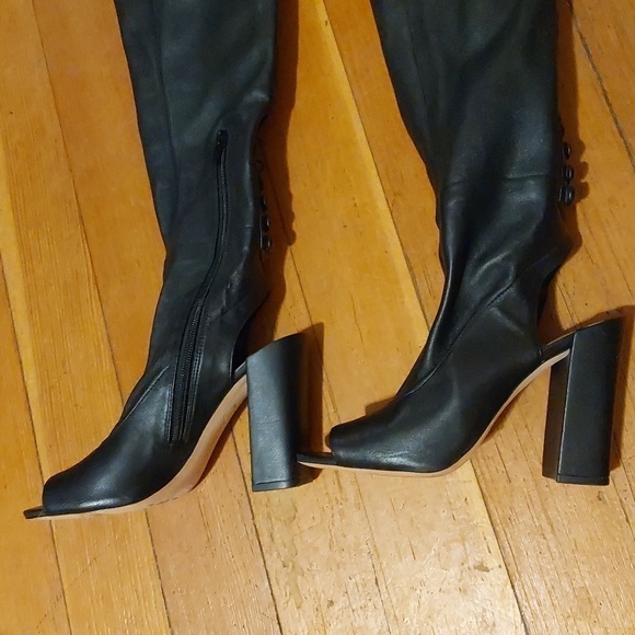 VC John Camuto Black Lamb leather OTK Thigh high Cut out Punk Sexy Boots S.7.5 - Picture 3 of 15